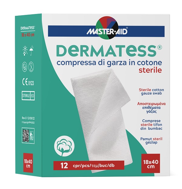 GARZA COMPRESSA MASTER-AID DERMATESS COTONE 18X40CM 12 PEZZI GARZA COMPRESSA MASTER-AID DERMATESS COTONE 18X40CM 12 PEZZI
