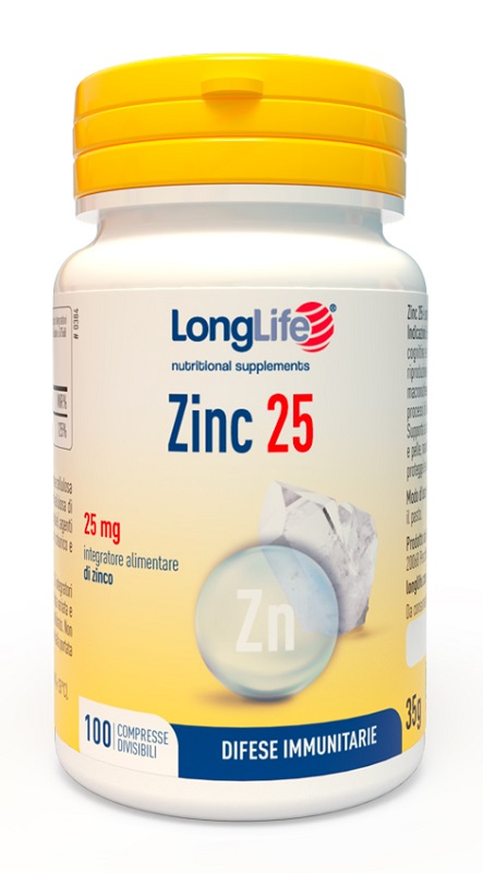 LONGLIFE ZINC 25 MG 100 COMPRESSE DIVISIBILI LONGLIFE ZINC 25 MG 100 COMPRESSE DIVISIBILI