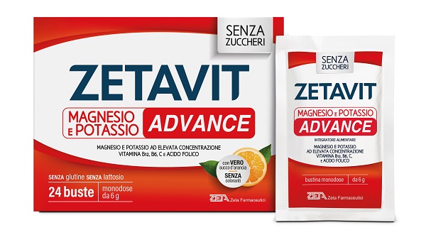 ZETAVIT MAGNESIO POTASSIO ADVANCE BUSTINE 24 BUSTE MONODOSE DA 6 G SENZA ZUCCHERI CON EDULCORANTI SENZA GLUTINE SENZA LATTOSIO