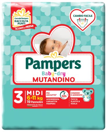 PAMPERS BABY DRY MUTANDINA MIDI SMALL PACK 19 PEZZI