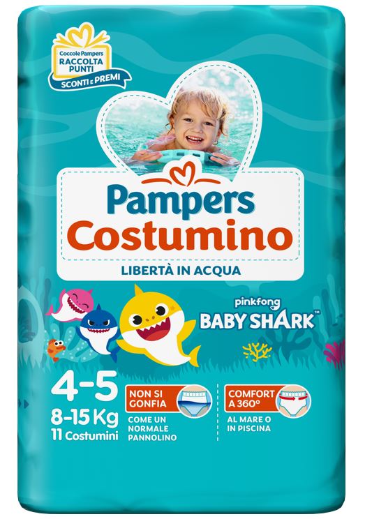 PAMPERS COSTUMINO BABY SHARK CP S 4-5 11 PEZZI PAMPERS COSTUMINO BABY SHARK CP S 4-5 11 PEZZI