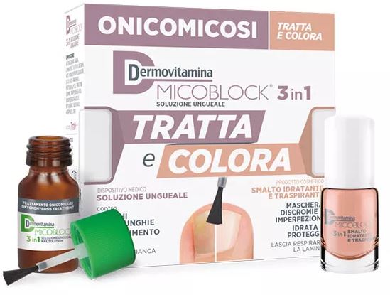 DERMOVITAMINA MICOBLOCK 3 IN 1 TRATTA E COLORA SOLUZIONE UNGUEALE 7 ML + SMALTO IDRATANTE TRASPIRANTE 5 ML DERMOVITAMINA MICOBLOCK 3 IN 1 TRATTA E COLORA SOLUZIONE UNGUEALE 7 ML + SMALTO IDRATANTE TRASPIRANTE 5 ML