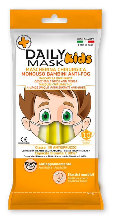 MASCHERINA CHIRURGICA DAILY MASK KIDS MONOUSO TRE STRATI TNT COLORATA ANTISPRUZZO 10 PEZZI
