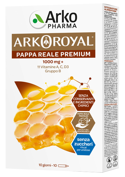 ARKOROYAL PAPPA REALE 1000 MG + VITAMINE SENZA ZUCCHERO 10 FIALE ARKOROYAL PAPPA REALE 1000 MG + VITAMINE SENZA ZUCCHERO 10 FIALE
