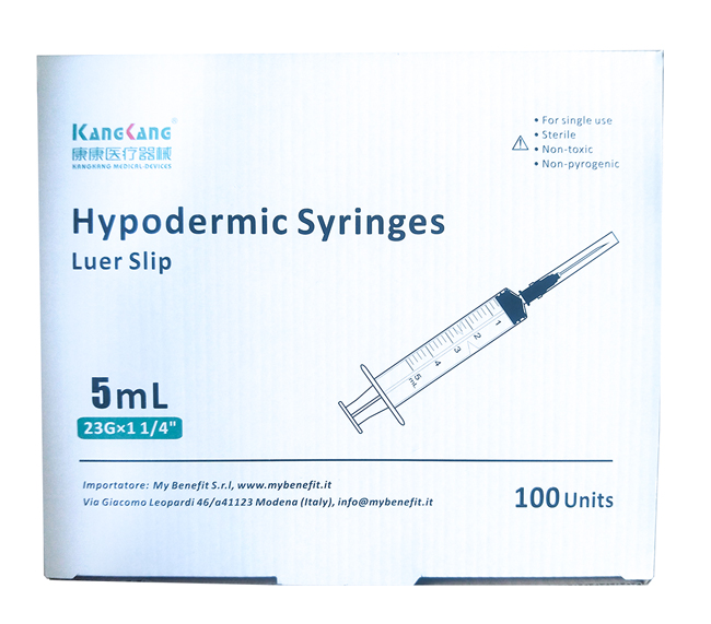 KANGKANG SIRINGA IPODERMICA CON AGO CONO LUER LOCK 5ML 23 GAUGE X 1 1/4'' 100 PEZZI