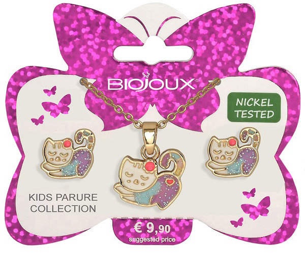 BJS001 PARURE ORECCHINI+COLLANINA SLEEPY KITTY GOLD PLATED BJS001 PARURE ORECCHINI+COLLANINA SLEEPY KITTY GOLD PLATED
