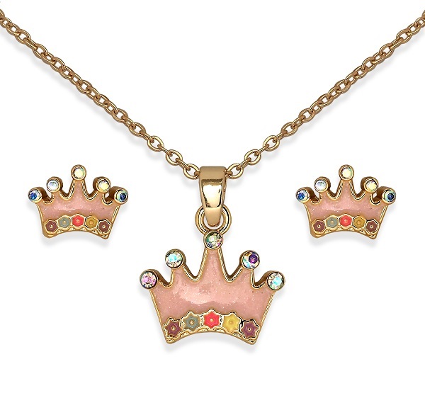 BJS004 PARURE ORECCHINI+COLLANINA CROWN GOLD PLATED BJS004 PARURE ORECCHINI+COLLANINA CROWN GOLD PLATED