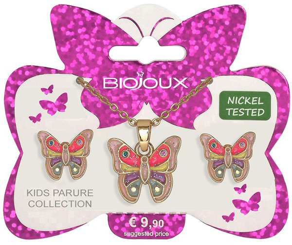 BJS009 PARURE ORECCHINI+COLLANINA PINK BUTTERFLY GOLD PLATED BJS009 PARURE ORECCHINI+COLLANINA PINK BUTTERFLY GOLD PLATED