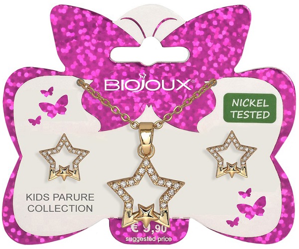 BJS012 PARURE ORECCHINI+COLLANINA DOUBLE STAR GOLD PLATED BJS012 PARURE ORECCHINI+COLLANINA DOUBLE STAR GOLD PLATED